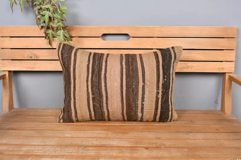 Pillow Sham, Boho Pillow Sham Cover, Car Pillow Cover, Pillow for Couch, Bed Pillow, 16x24 Brown Cushion Case, Vintage Pillow, Kilim Rug Pillow Case - 6