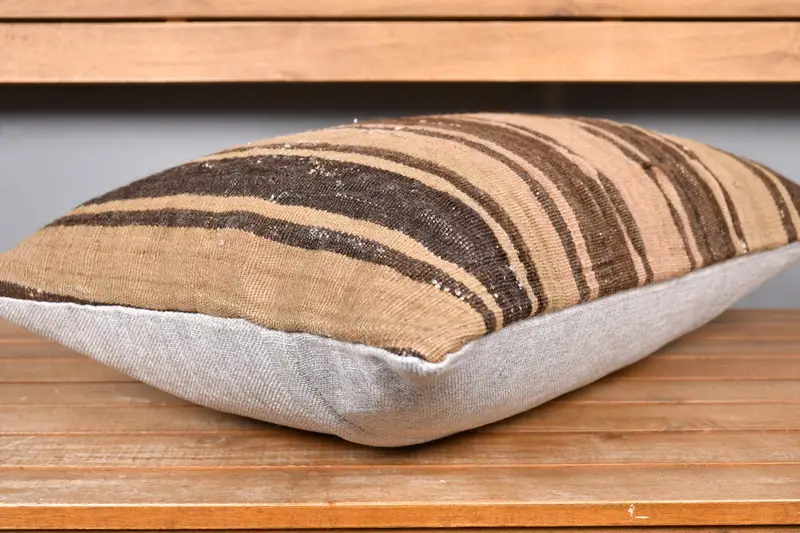 Pillow Sham, Boho Pillow Sham Cover, Car Pillow Cover, Pillow for Couch, Bed Pillow, 16x24 Brown Cushion Case, Vintage Pillow, Kilim Rug Pillow Case - 4