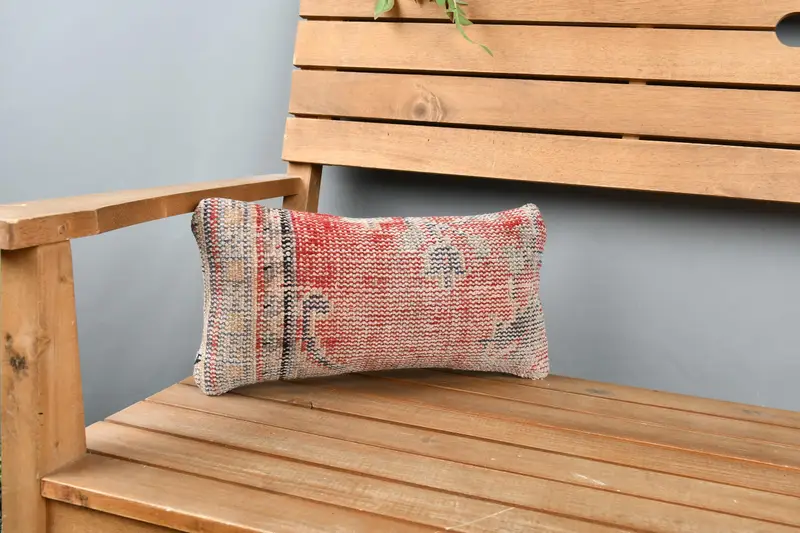Pillow for Sofa, Muted Pillow Cover, Kilim Pillow Cover, Neutral Throw Pillow Sham, Cushion Cover, 8x16 Red Cushion Cover, Ethnical Kilim Rug Pillow - 1