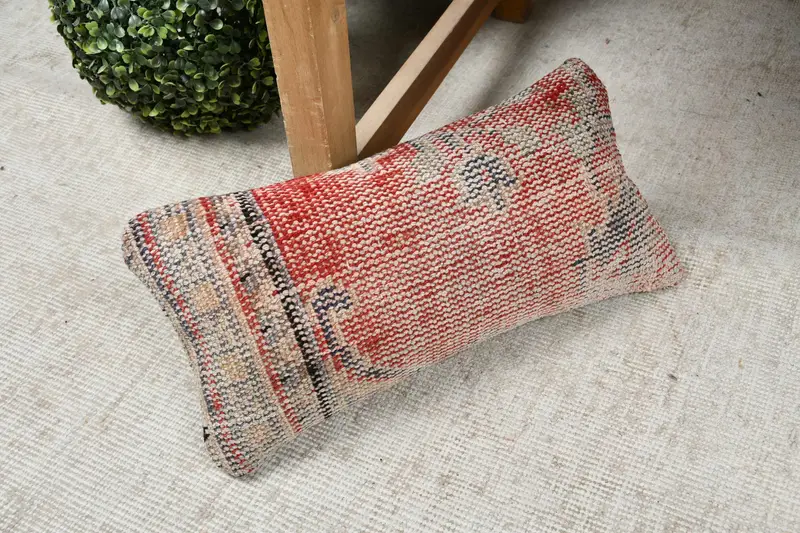 Pillow for Sofa, Muted Pillow Cover, Kilim Pillow Cover, Neutral Throw Pillow Sham, Cushion Cover, 8x16 Red Cushion Cover, Ethnical Kilim Rug Pillow - 7