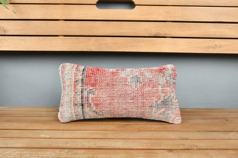 Pillow for Sofa, Muted Pillow Cover, Kilim Pillow Cover, Neutral Throw Pillow Sham, Cushion Cover, 8x16 Red Cushion Cover, Ethnical Kilim Rug Pillow - 6
