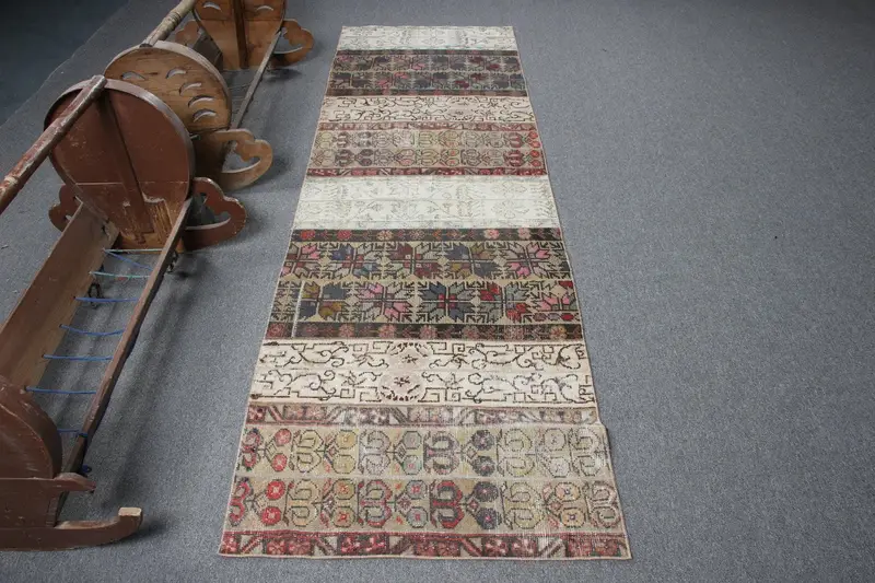 2.6x8.7 ft Türk Vintage Halı, Yolluk Halı, Kırmızı Mavi Fas Yün Halı - 1