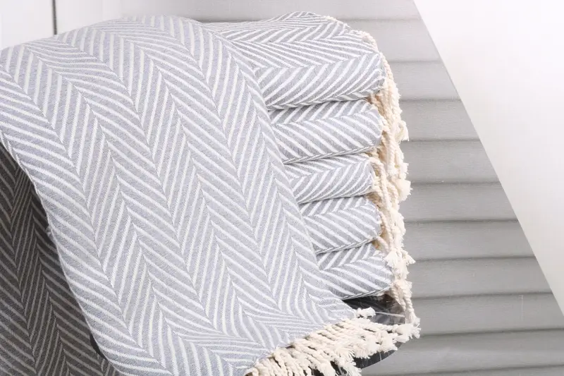 Holiday Towel Dark Gray Chevron, Organic Cotton or Linen, 40x69 Inches