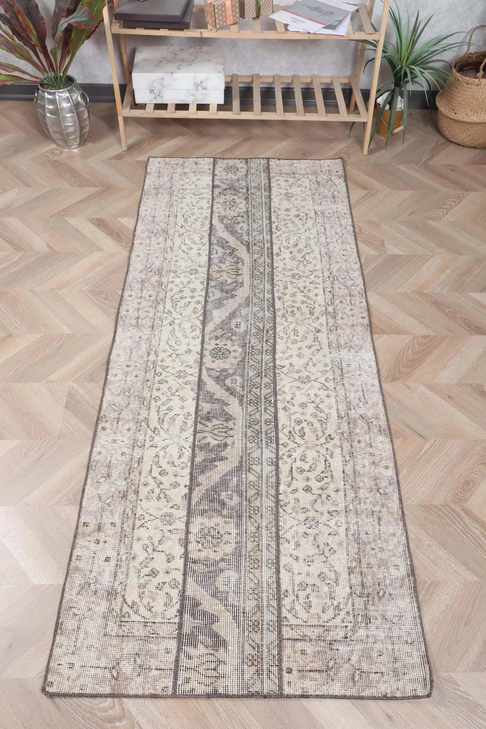 2.6x6.46 ft Turkish Accent Rug, Vintage Gray Ikat Rug - 1
