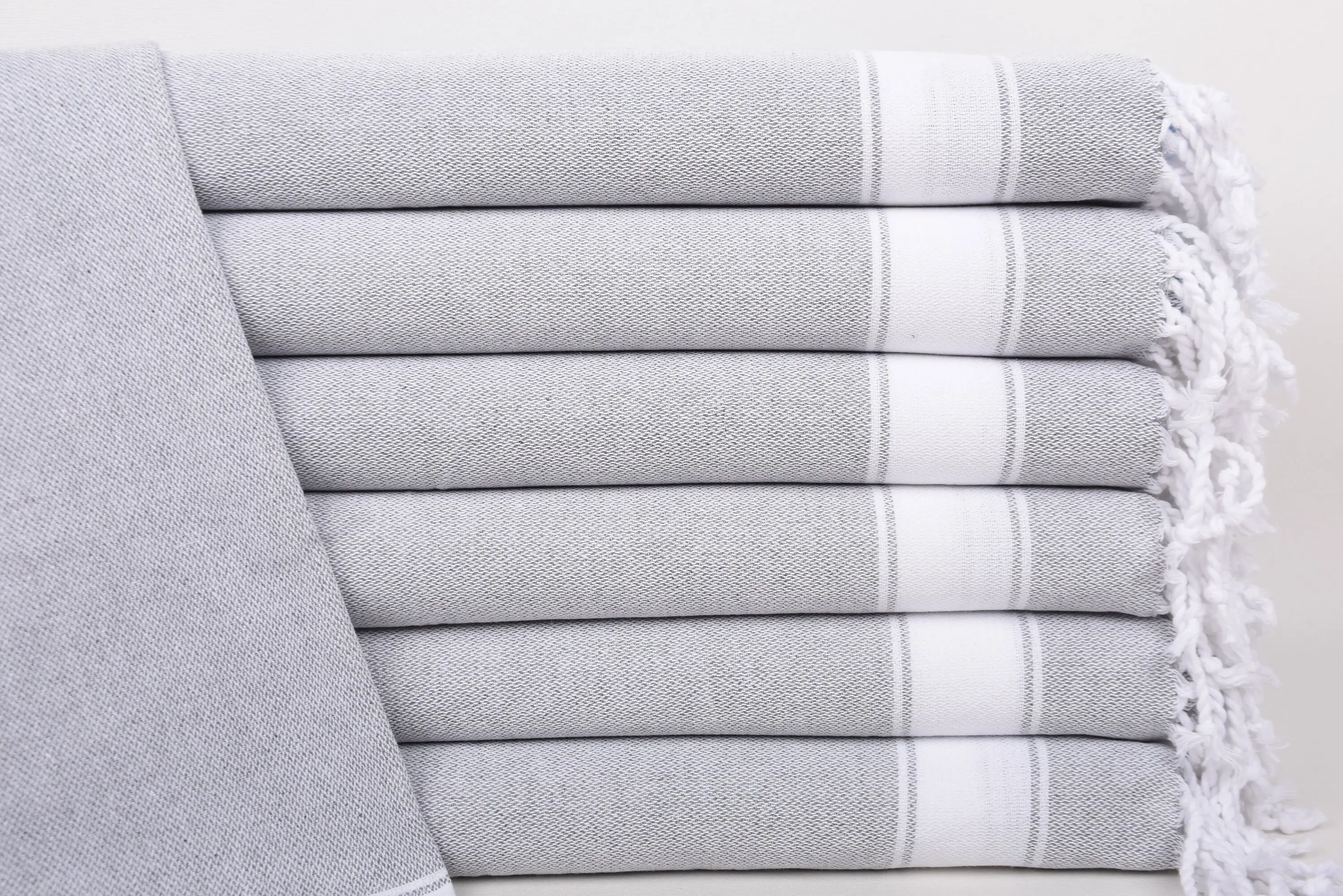 Gray Striped Tea Towel Cotton Monogrammed Hand Towel, 36x22 Inches - 1