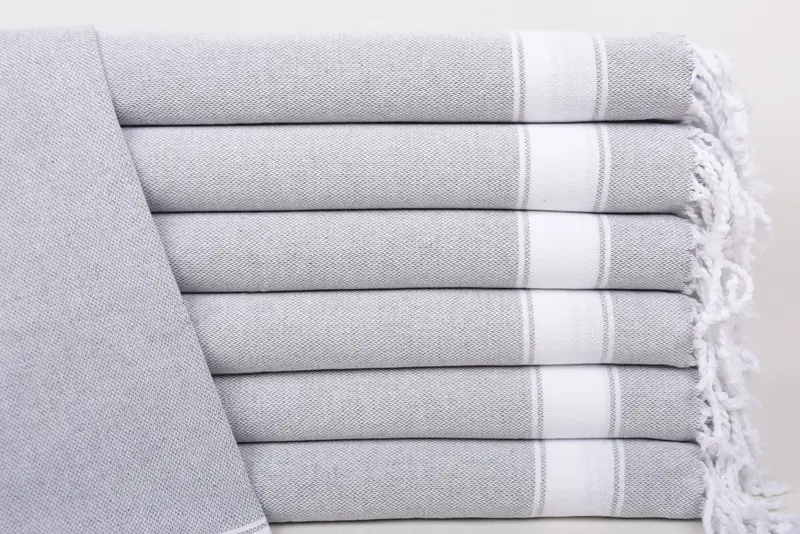 Gray Striped Tea Towel Cotton Monogrammed Hand Towel, 36x22 Inches