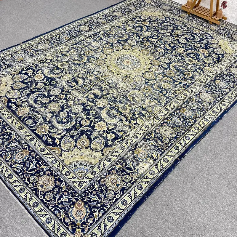 Turkish 9.5x13.2 ft Rug, Oversize Vintage Rug, Blue Yellow Ombré Rug - 1
