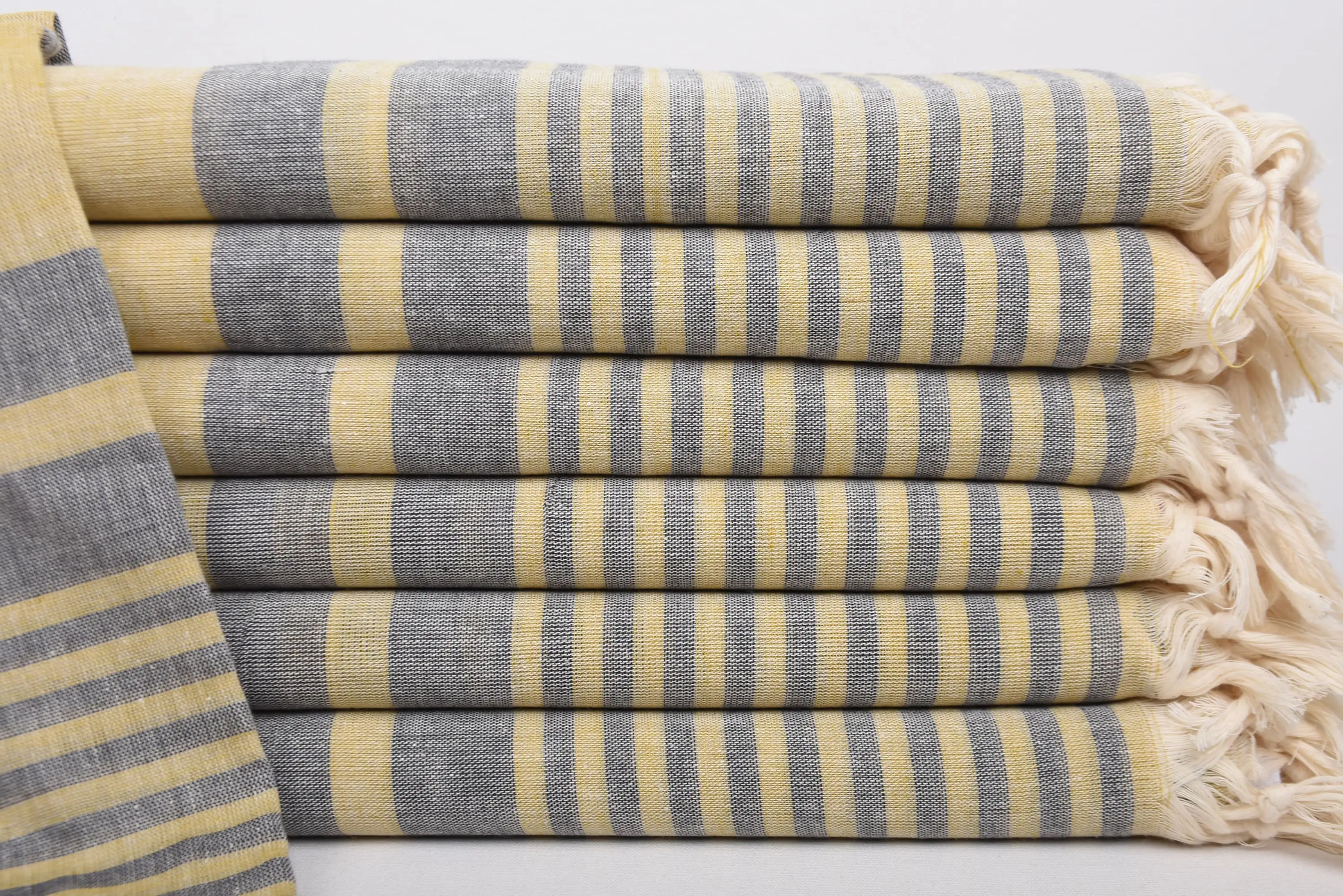 Dark Navy-Mustard Striped Beach Towel, 70x40 Inches, Organic Cotton - 1