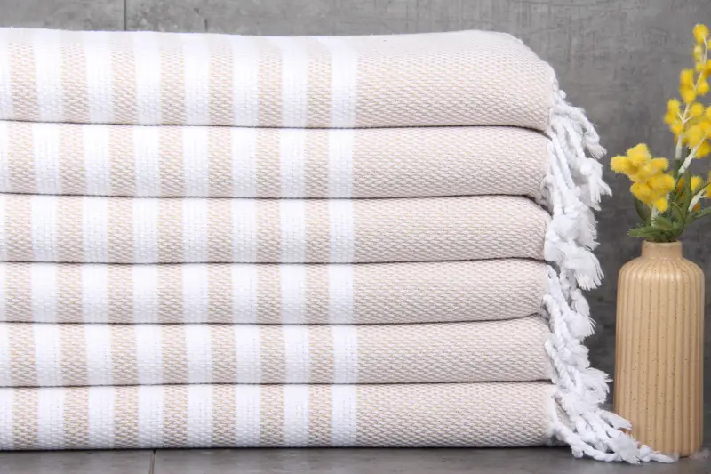 Custom Hand Towel Monogram Beige Striped 24x44 Inches