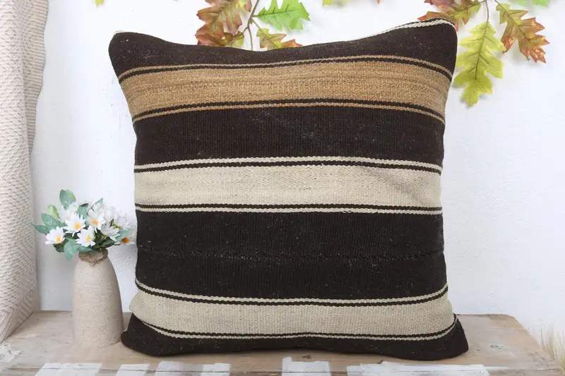 Boho Pillow Sham Cover, Interior Designer Pillow, Turkish Kilim Pillow, Customized Pillow Case, Cushion Cover, 20x20 Brown Pillow - 2
