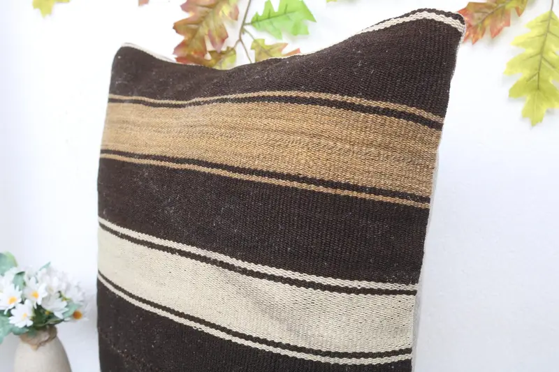 Boho Pillow Sham Cover, Interior Designer Pillow, Turkish Kilim Pillow, Customized Pillow Case, Cushion Cover, 20x20 Brown Pillow - 5