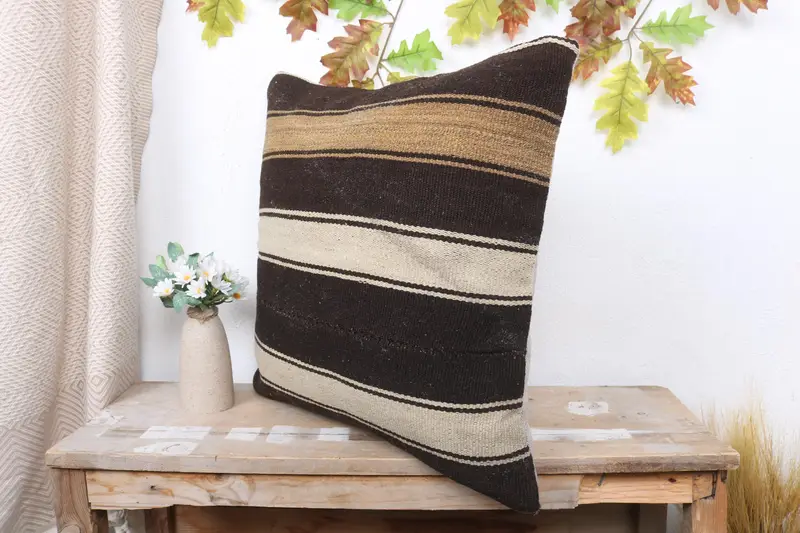Boho Pillow Sham Cover, Interior Designer Pillow, Turkish Kilim Pillow, Customized Pillow Case, Cushion Cover, 20x20 Brown Pillow - 4