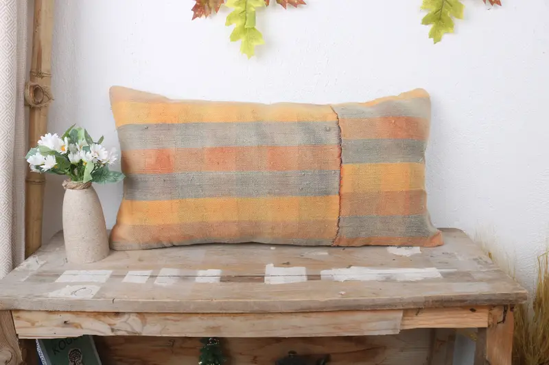 Interior Designer Pillow, Cushion Case, 12x24 Yellow Cushion Case, Kilim Pillow Cover, Retro Pillow, Handmade Kilim Cushion - 1
