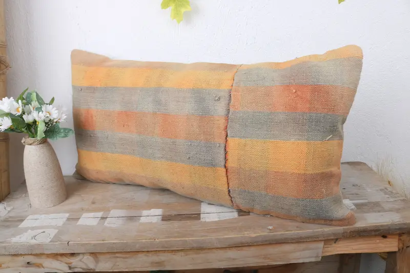 Interior Designer Pillow, Cushion Case, 12x24 Yellow Cushion Case, Kilim Pillow Cover, Retro Pillow, Handmade Kilim Cushion - 4