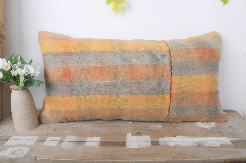 Interior Designer Pillow, Cushion Case, 12x24 Yellow Cushion Case, Kilim Pillow Cover, Retro Pillow, Handmade Kilim Cushion - 2
