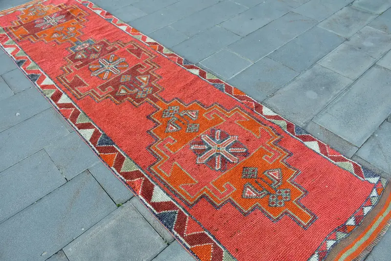 3x11,5 ft Teppich, türkischer Vintage Teppich, roter Herki Wollteppich - 1