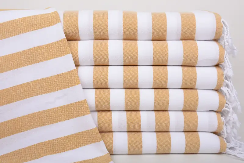 Mustard Striped Tea Towel Organic Cotton, 44x20 Inches