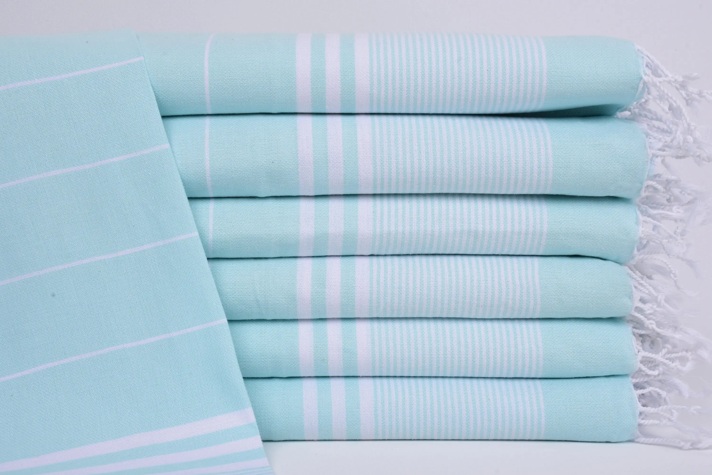 Personalized Mint Striped Tea Towel, Organic Cotton, 40x24 Inches - 1