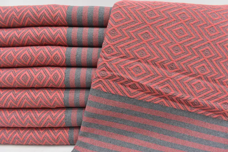 Vermilion Diamond Turkish Bath Towel, Organic Cotton, 70x40 Inches
