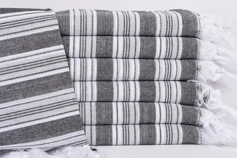 Beach Towel Monogrammed Turkish Cotton Black Stripes, 70x40 Inches
