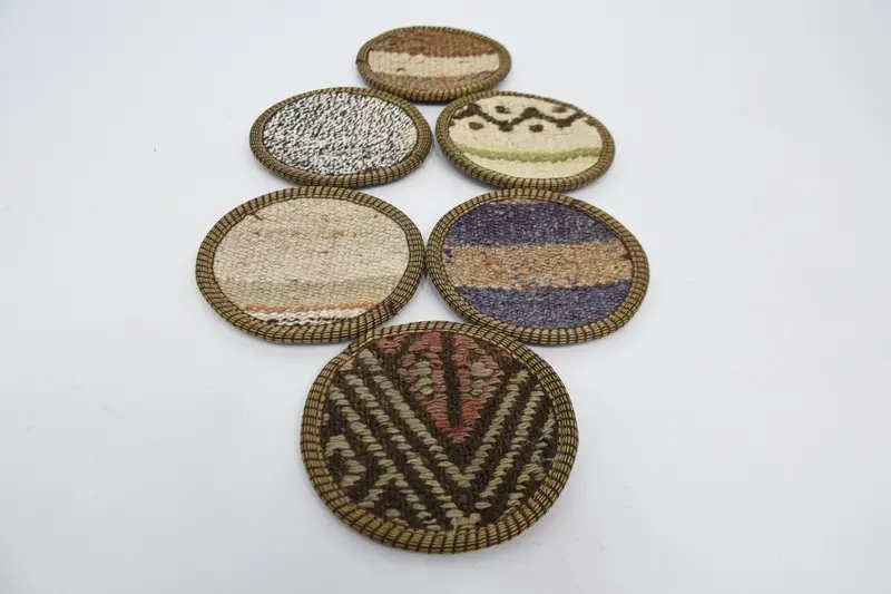 Bohemian Beige & Brown Round Coaster, Stylish Bohemian Coaster