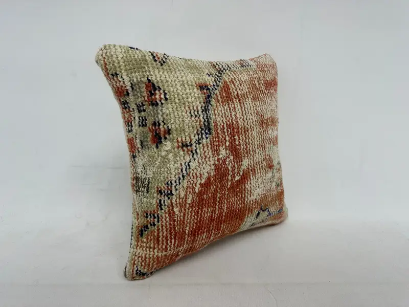 Red & Beige Southwestern Embroidered Pillow, 14x14 Inches Decorative Pillow - 3