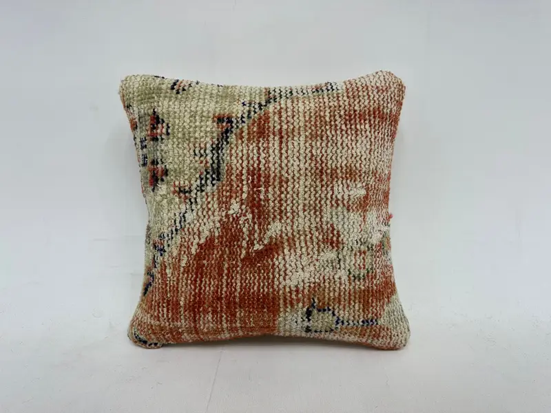 Red & Beige Southwestern Embroidered Pillow, 14x14 Inches Decorative Pillow - 1