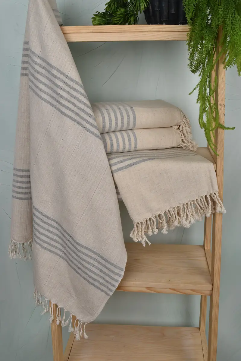 Organic Beach Towel, Bridal Shower Favors, 68x36 Linen Striped Towel, Organic Towel, Towel With Name, Bath towel, Quick-dry peshtemal, Birthday Gift - 6