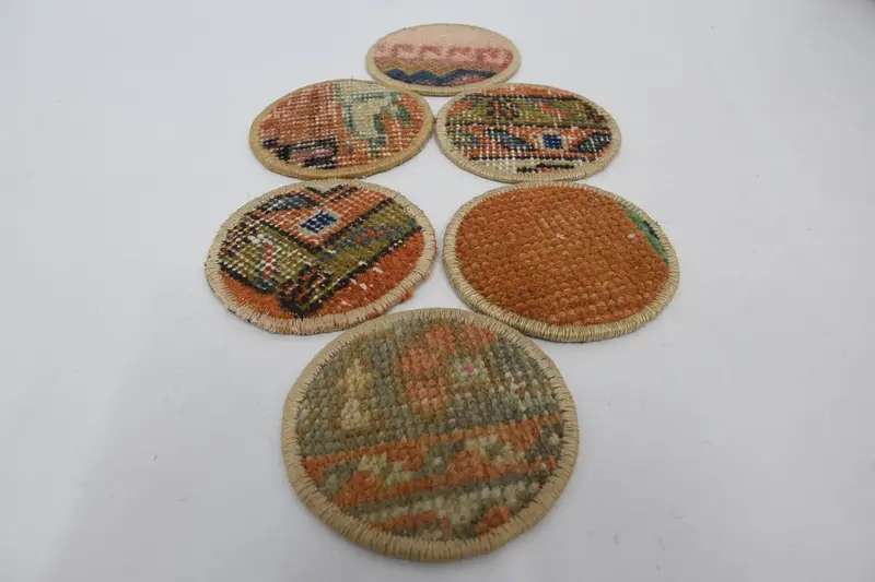 Unique Ethnic Pad Coaster, Orange and Brown Rug Coaster