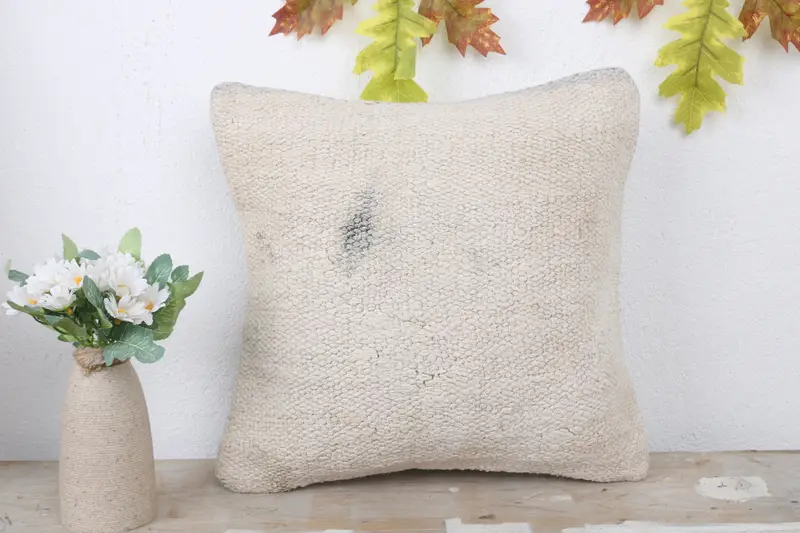 Ethnical Kilim Rug Pillow, Pastel Pillow Case, Shabby Chic Pillow, 14x14 White Pillow Sham, Kilim Pillow Cover, Pillow for Sofa, Pillow - 2