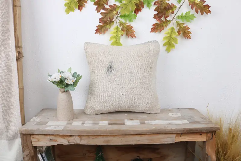 Ethnical Kilim Rug Pillow, Pastel Pillow Case, Shabby Chic Pillow, 14x14 White Pillow Sham, Kilim Pillow Cover, Pillow for Sofa, Pillow - 1