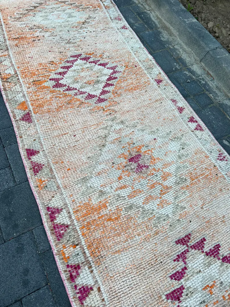 Türkischer Vintage-Läuferteppich 3x11,4 Fuß, Herki-Orange-Wollteppich - 1