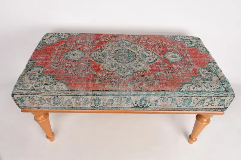 キリム風レッド&グレーウールブレンドオットマン、モジュール式ソファセット