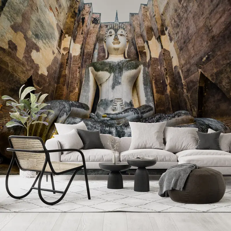 Wat Mahathat Wall Art,Custom Wall Paper,Paper Wall Art ,Thailand Wall Decor,Bright Wall Paper,Meditation Mural, - 2