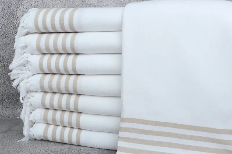 Büyükanne Hediye Çizgili Havlu Bej Organik Pamuk 40x71 İnç