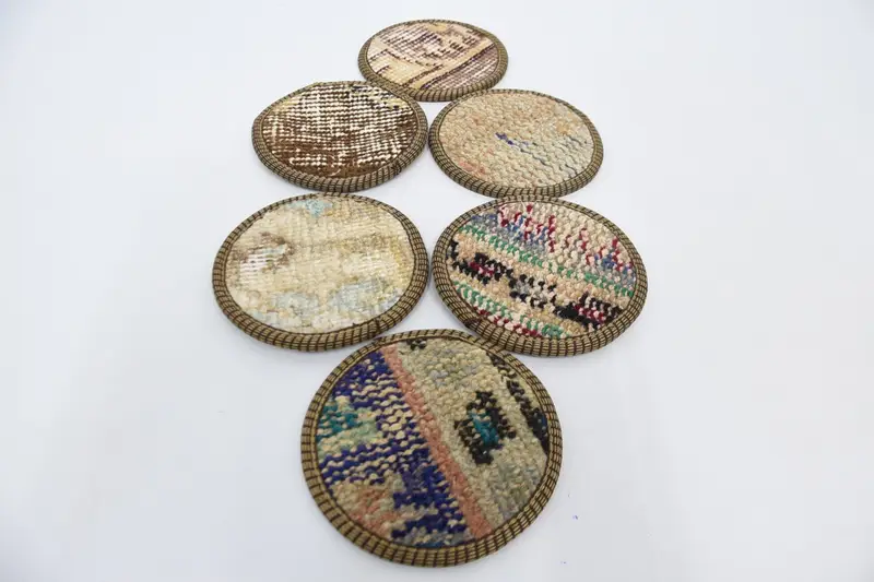 Beige and Bronze Woven Coaster, Unique Tribal Coaster