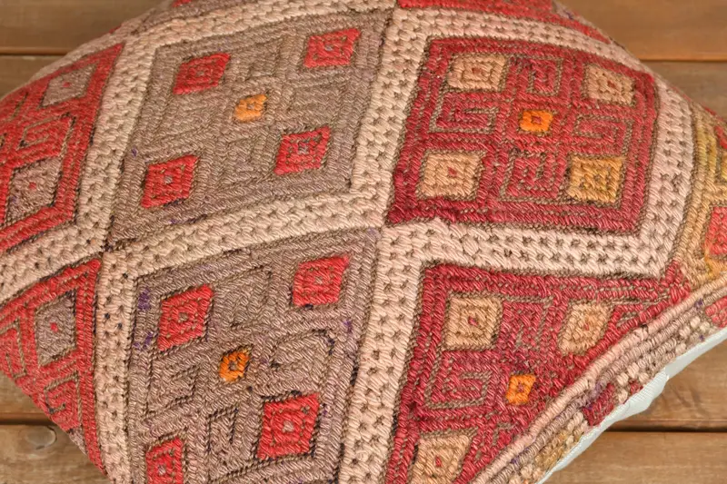 16x16 Red Pillow, Shabby Chic Cushion Cover, Pillow for Couch, Interior Designer Pillow, Ethnic Pillow, Cushion, Antique Pillows - 3