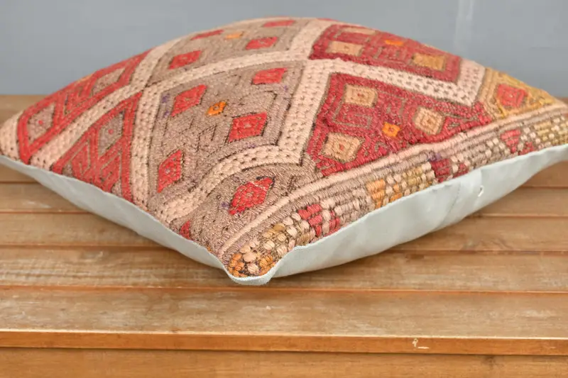 16x16 Red Pillow, Shabby Chic Cushion Cover, Pillow for Couch, Interior Designer Pillow, Ethnic Pillow, Cushion, Antique Pillows - 4
