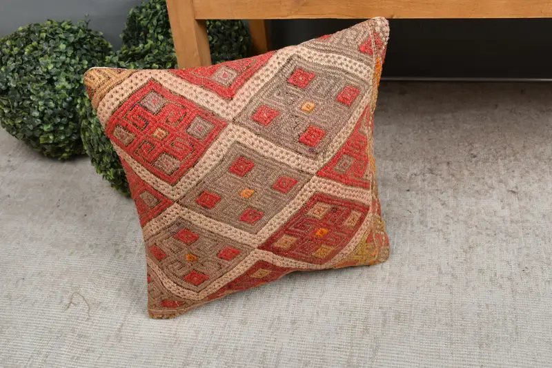 16x16 Red Pillow, Shabby Chic Cushion Cover, Pillow for Couch, Interior Designer Pillow, Ethnic Pillow, Cushion, Antique Pillows - 7