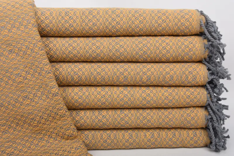 Peshtemal Towel Organic Cotton Mustard Geometric, 70x40 Inches