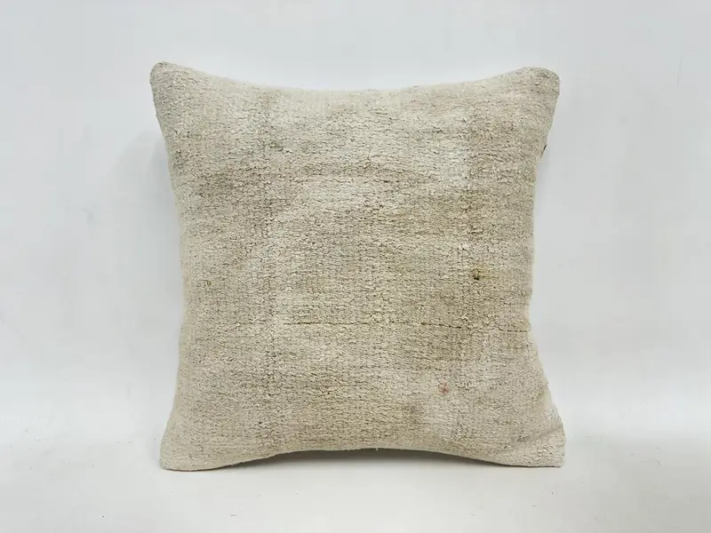 Neutral Cushion Cover, Handmade Kilim Cushion, Aesthetic Pillow Case, Boho Pillow Sham Cover, Kilim Pillow, Pillow, 16x16 Beige Pillow Cover - 1