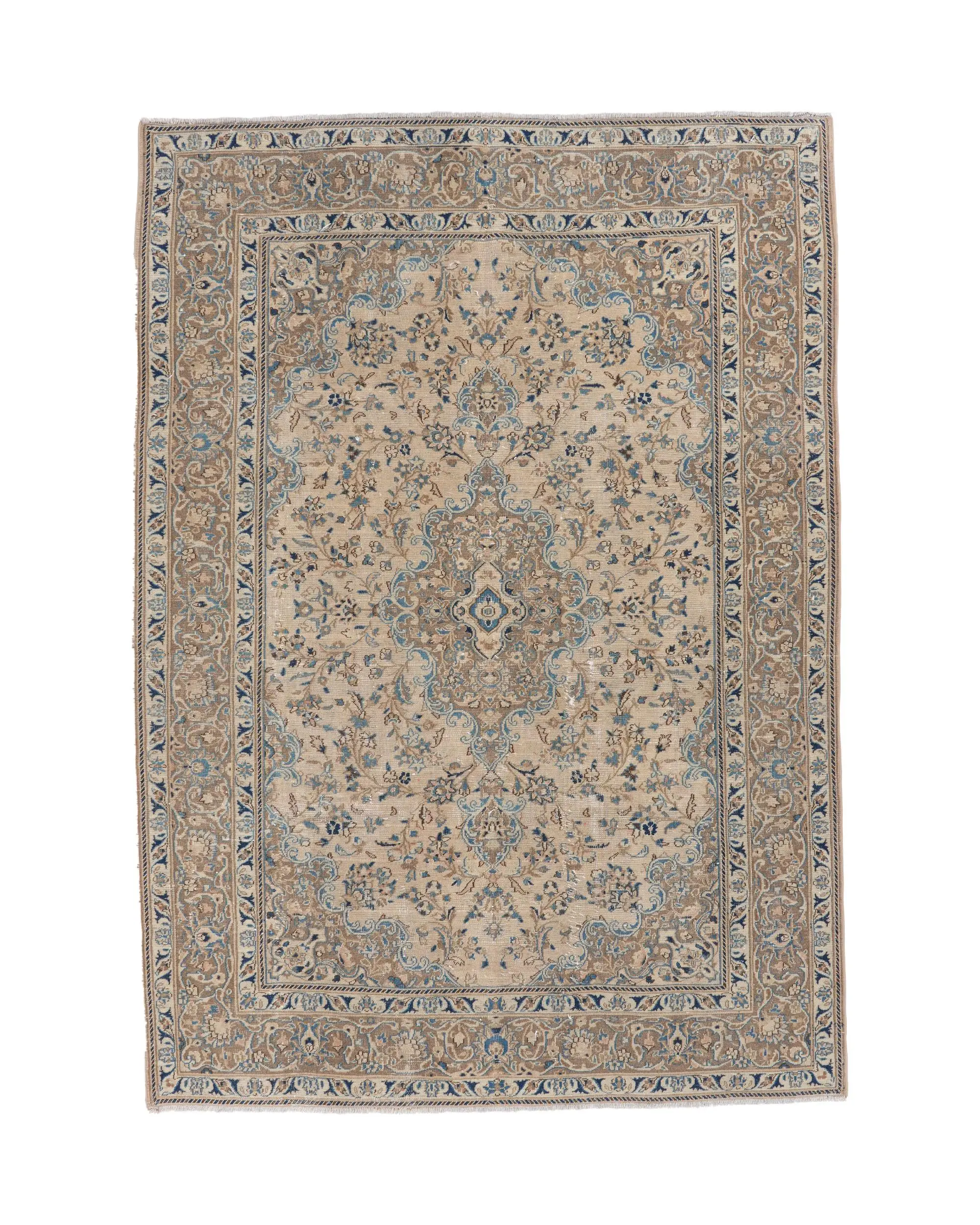Türk Vintage Halısı 6.4x8.9 ft, Mavi İkat Halı - 1