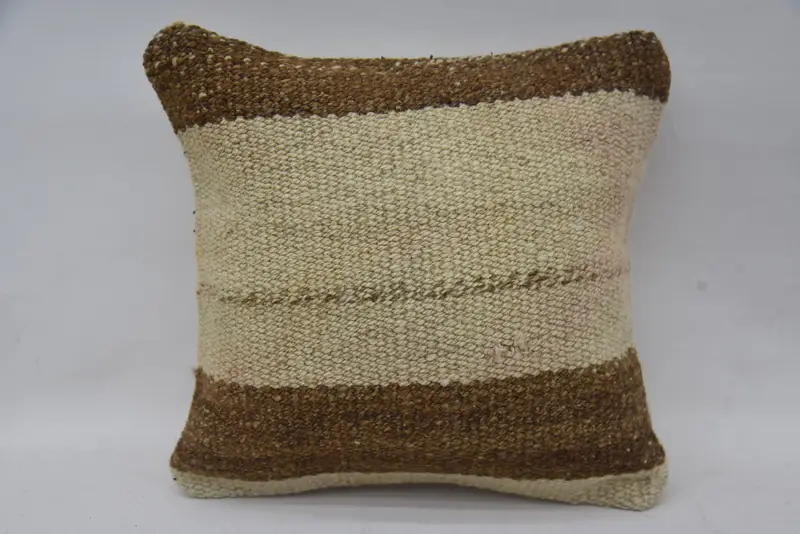 12x12 Beige Pillow Cover, Traditional Cushion Cover, Meditation Cushion Cover, Kilim Pillow, Pillow, Turkish Pillow, Vintage Kilim Throw Pillow - 1