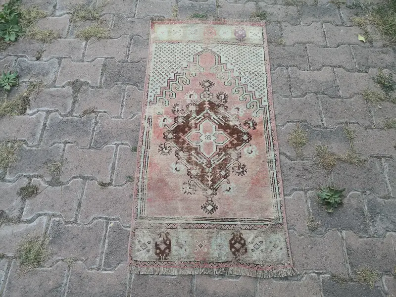 Gül Altın ve Gri Dikdörtgen Halı, El Yapımı Küçük Halılar ve Paspaslar