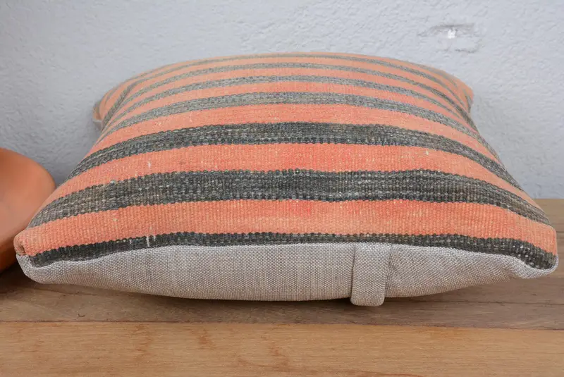 Vintage Kilim Pillow, 14x14 Orange Pillow Sham, Cotton Pillow Cover, Antique Pillows, Cushion, Crochet Pattern Cushion Case, Kilim Pillow - 5