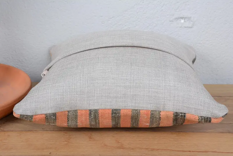 Vintage Kilim Pillow, 14x14 Orange Pillow Sham, Cotton Pillow Cover, Antique Pillows, Cushion, Crochet Pattern Cushion Case, Kilim Pillow - 6