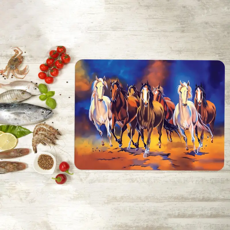 White Horse Glass Cutting Board, Farmhouse Kitchen Essential