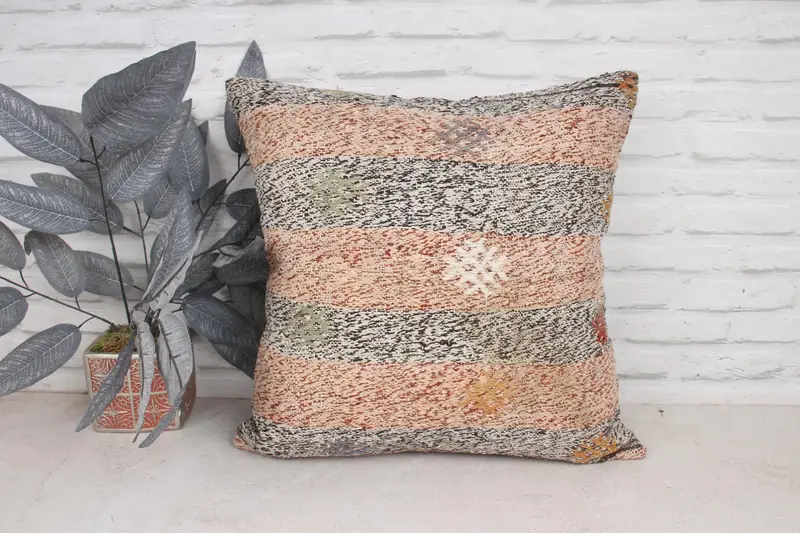 Handmade Kilim Cushion, Kilim Pillow Cover, 20x20 Pink Pillow Cover, One Of A Kind Cushion, Cushion Case, Kilim Pillow, Nautical Throw Cushion - 1