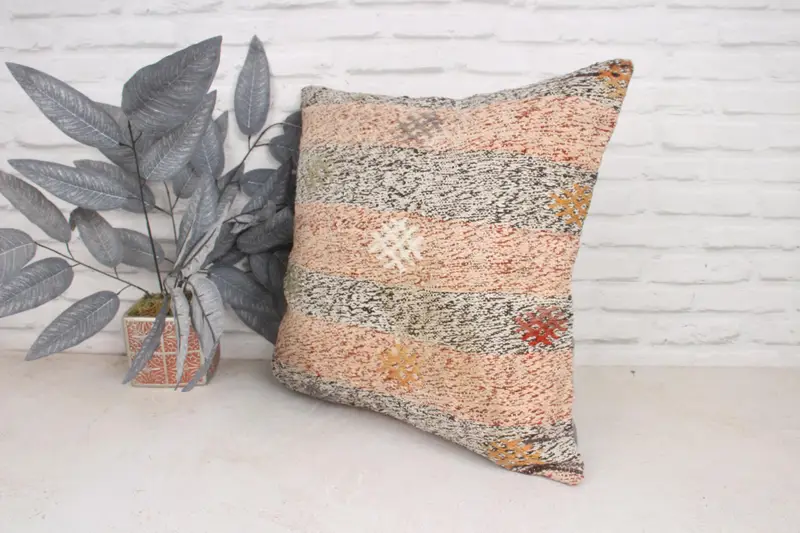 Handmade Kilim Cushion, Kilim Pillow Cover, 20x20 Pink Pillow Cover, One Of A Kind Cushion, Cushion Case, Kilim Pillow, Nautical Throw Cushion - 4