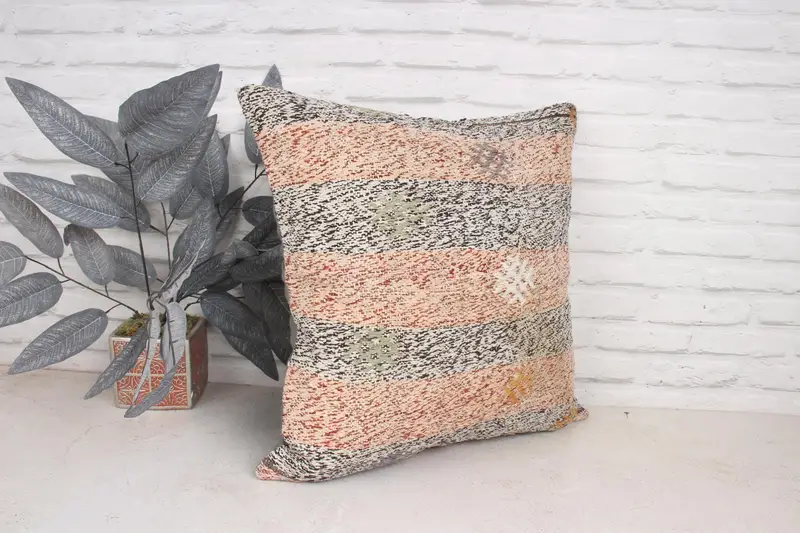 Handmade Kilim Cushion, Kilim Pillow Cover, 20x20 Pink Pillow Cover, One Of A Kind Cushion, Cushion Case, Kilim Pillow, Nautical Throw Cushion - 3